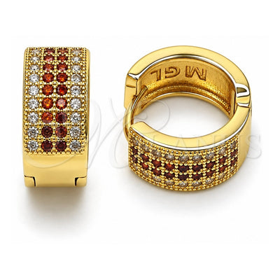 Oro Laminado Huggie Hoop, Gold Filled Style with Garnet and White Micro Pave, Polished, Golden Finish, 02.195.0072.1.15