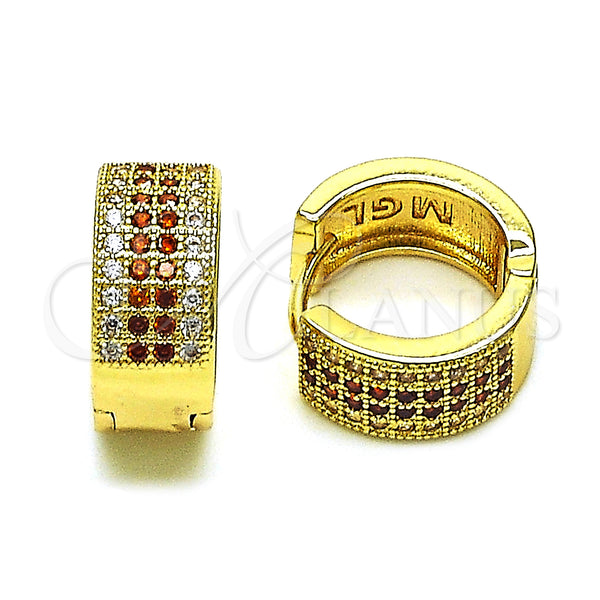 Gold Filled Hoop Earrings — Huggie Hoop with Garnet and White Micro Pave — main product view — SKU 150114 | Oro Laminado aretes de aro — Huggie Hoop with Garnet and blanco Micro Pave — SKU 150114