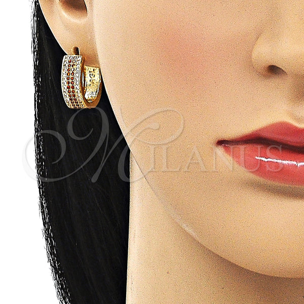 Gold Filled Hoop Earrings — Huggie Hoop with Garnet and White Micro Pave — alternate product view — SKU 150118 | Oro Laminado aretes de aro — Huggie Hoop with Garnet and blanco Micro Pave — SKU 150118