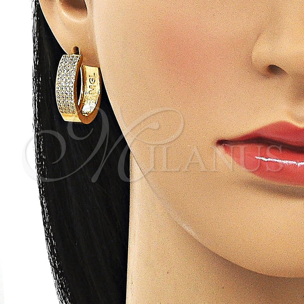Gold Filled Hoop Earrings — Huggie Hoop with White Micro Pave Polished 02. — alternate product view — SKU 150122 | Oro Laminado aretes de aro — Huggie Hoop with blanco Micro Pave pulido 02. — SKU 150122