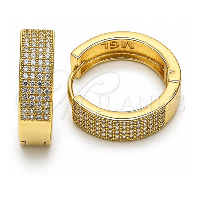 Oro Laminado Huggie Hoop, Gold Filled Style with White Micro Pave, Polished, Golden Finish, 02.195.0072.25