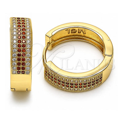 Oro Laminado Huggie Hoop, Gold Filled Style with Garnet and White Micro Pave, Polished, Golden Finish, 02.195.0072.1.25