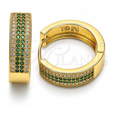Oro Laminado Huggie Hoop, Gold Filled Style with Green and White Micro Pave, Polished, Golden Finish, 02.195.0072.3.25