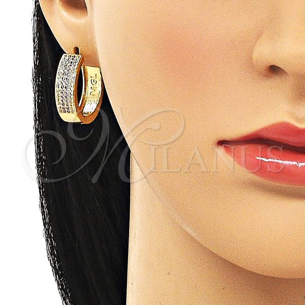 Gold Filled Hoop Earrings — Huggie Hoop with Amethyst and White Micro Pave — alternate product view — SKU 150126 | Oro Laminado aretes de aro — Huggie Hoop with Amethyst and blanco Micro Pave — SKU 150126
