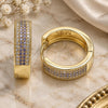 Oro Laminado Huggie Hoop, Gold Filled Style with Amethyst and White Micro Pave, Polished, Golden Finish, 02.195.0072.4.25