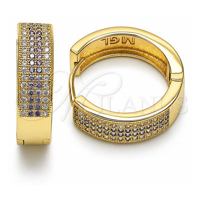 Oro Laminado Huggie Hoop, Gold Filled Style with Amethyst and White Micro Pave, Polished, Golden Finish, 02.195.0072.4.25