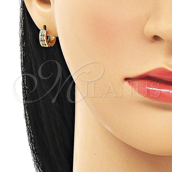Gold Filled Hoop Earrings — Huggie Hoop with Garnet and White Micro Pave — alternate product view — SKU 150129 | Oro Laminado aretes de aro — Huggie Hoop with Garnet and blanco Micro Pave — SKU 150129