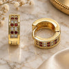 Oro Laminado Huggie Hoop, Gold Filled Style with Garnet and White Micro Pave, Polished, Golden Finish, 02.195.0104.2.12