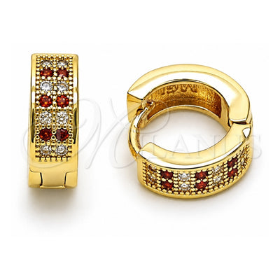 Oro Laminado Huggie Hoop, Gold Filled Style with Garnet and White Micro Pave, Polished, Golden Finish, 02.195.0104.2.12