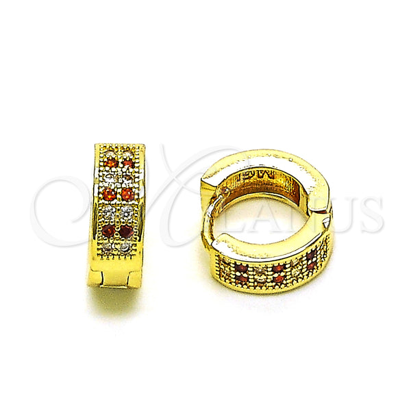Gold Filled Hoop Earrings — Huggie Hoop with Garnet and White Micro Pave — main product view — SKU 150129 | Oro Laminado aretes de aro — Huggie Hoop with Garnet and blanco Micro Pave — SKU 150129