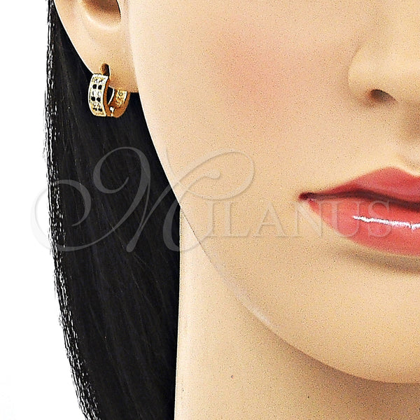 Gold Filled Hoop Earrings — Huggie Hoop with Black and White Micro Pave — alternate product view — SKU 150130 | Oro Laminado aretes de aro — Huggie Hoop with negro and blanco Micro Pave — SKU 150130