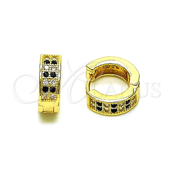 Gold Filled Hoop Earrings — Huggie Hoop with Black and White Micro Pave — main product view — SKU 150130 | Oro Laminado aretes de aro — Huggie Hoop with negro and blanco Micro Pave — SKU 150130