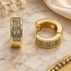 Oro Laminado Huggie Hoop, Gold Filled Style with Amethyst and White Micro Pave, Polished, Golden Finish, 02.195.0104.5.12