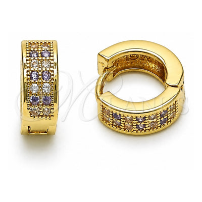 Oro Laminado Huggie Hoop, Gold Filled Style with Amethyst and White Micro Pave, Polished, Golden Finish, 02.195.0104.5.12