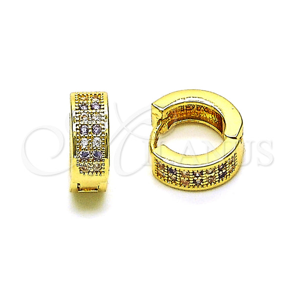 Gold Filled Hoop Earrings — Huggie Hoop with Amethyst and White Micro Pave — main product view — SKU 150132 | Oro Laminado aretes de aro — Huggie Hoop with Amethyst and blanco Micro Pave — SKU 150132