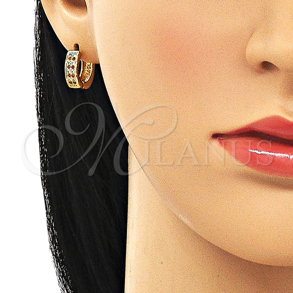 Gold Filled Hoop Earrings — Huggie Hoop with Garnet and White Micro Pave — alternate product view — SKU 150134 | Oro Laminado aretes de aro — Huggie Hoop with Garnet and blanco Micro Pave — SKU 150134