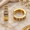Oro Laminado Huggie Hoop, Gold Filled Style with Garnet and White Micro Pave, Polished, Golden Finish, 02.195.0104.2.15