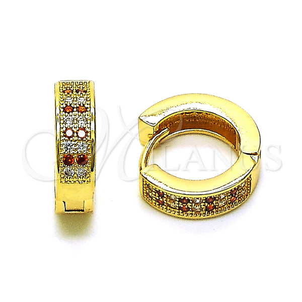 Gold Filled Hoop Earrings — Huggie Hoop with Garnet and White Micro Pave — main product view — SKU 150134 | Oro Laminado aretes de aro — Huggie Hoop with Garnet and blanco Micro Pave — SKU 150134