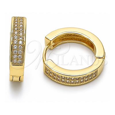 Oro Laminado Huggie Hoop, Gold Filled Style with White Micro Pave, Polished, Golden Finish, 02.195.0104.20