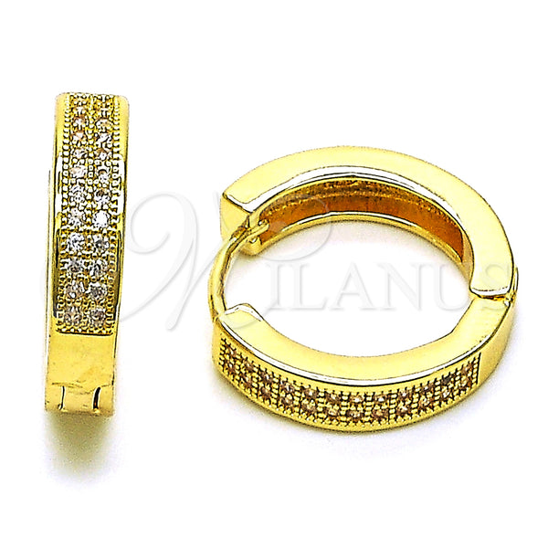 Gold Filled Hoop Earrings — Huggie Hoop with White Micro Pave Polished 02. — main product view — SKU 150138 | Oro Laminado aretes de aro — Huggie Hoop with blanco Micro Pave pulido 02. — SKU 150138