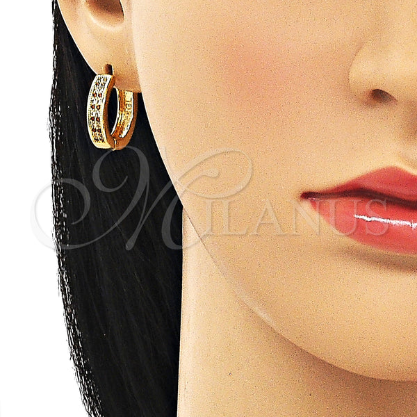Gold Filled Hoop Earrings — Huggie Hoop with Garnet and White Micro Pave — alternate product view — SKU 150139 | Oro Laminado aretes de aro — Huggie Hoop with Garnet and blanco Micro Pave — SKU 150139