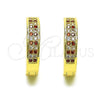 Oro Laminado Huggie Hoop, Gold Filled Style with Garnet and White Micro Pave, Polished, Golden Finish, 02.195.0104.2.20