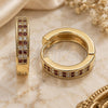 Oro Laminado Huggie Hoop, Gold Filled Style with Garnet and White Micro Pave, Polished, Golden Finish, 02.195.0104.2.20