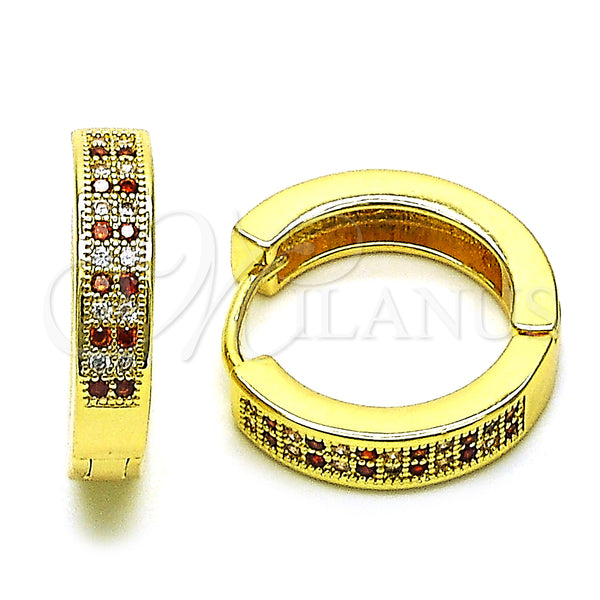 Gold Filled Hoop Earrings — Huggie Hoop with Garnet and White Micro Pave — main product view — SKU 150139 | Oro Laminado aretes de aro — Huggie Hoop with Garnet and blanco Micro Pave — SKU 150139