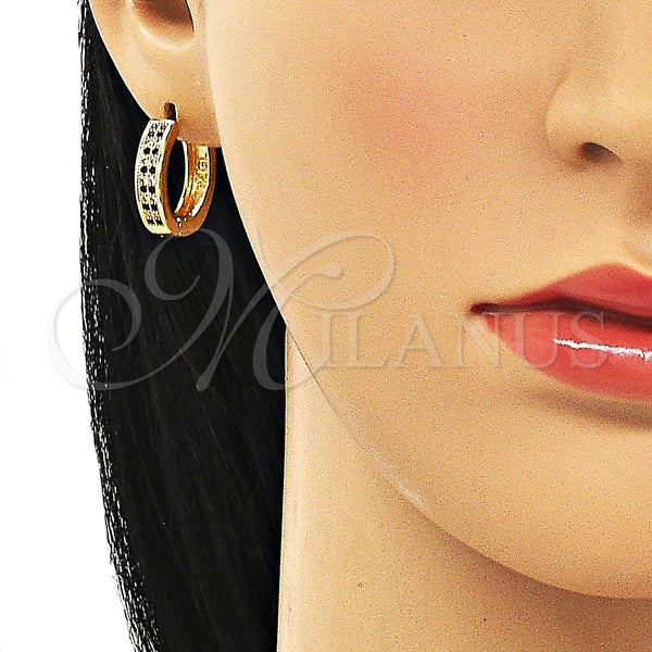 Gold Filled Hoop Earrings — Huggie Hoop with Black and White Micro Pave — alternate product view — SKU 150140 | Oro Laminado aretes de aro — Huggie Hoop with negro and blanco Micro Pave — SKU 150140