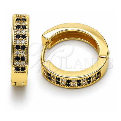 Oro Laminado Huggie Hoop, Gold Filled Style with Black and White Micro Pave, Polished, Golden Finish, 02.195.0104.3.20