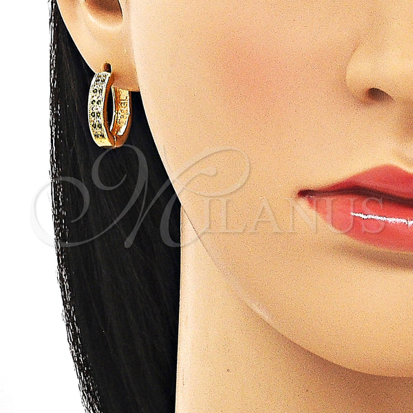 Gold Filled Hoop Earrings — Huggie Hoop with Green and White Micro Pave — alternate product view — SKU 150141 | Oro Laminado aretes de aro — Huggie Hoop with Green and blanco Micro Pave — SKU 150141