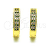Oro Laminado Huggie Hoop, Gold Filled Style with Green and White Micro Pave, Polished, Golden Finish, 02.195.0104.4.20