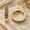 Oro Laminado Huggie Hoop, Gold Filled Style with Green and White Micro Pave, Polished, Golden Finish, 02.195.0104.4.20