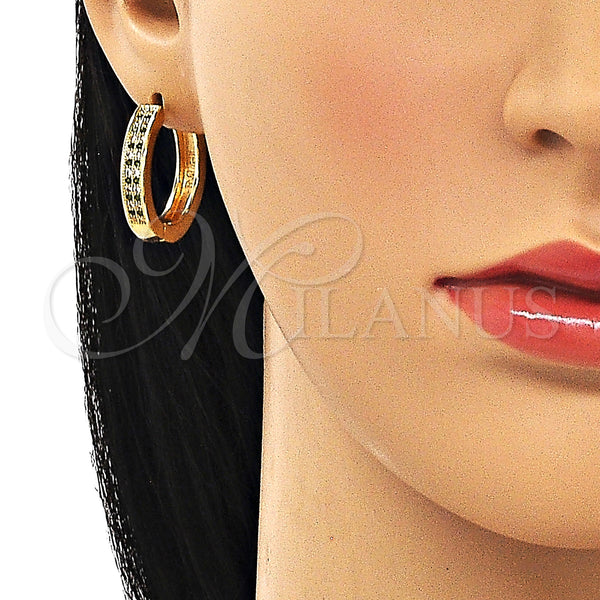 Gold Filled Hoop Earrings — Huggie Hoop with Green and White Micro Pave — alternate product view — SKU 150146 | Oro Laminado aretes de aro — Huggie Hoop with Green and blanco Micro Pave — SKU 150146
