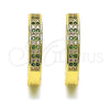Oro Laminado Huggie Hoop, Gold Filled Style with Green and White Micro Pave, Polished, Golden Finish, 02.195.0104.4.25