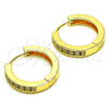 Oro Laminado Huggie Hoop, Gold Filled Style with Green and White Micro Pave, Polished, Golden Finish, 02.195.0104.4.25