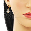 Oro Laminado Earring and Pendant Adult Set, Gold Filled Style Flower and Teardrop Design, with White Cubic Zirconia, Polished, Golden Finish, 10.316.0065