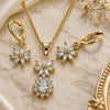 Oro Laminado Earring and Pendant Adult Set, Gold Filled Style Flower and Teardrop Design, with White Cubic Zirconia, Polished, Golden Finish, 10.316.0065