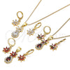Oro Laminado Earring and Pendant Adult Set, Gold Filled Style Flower and Teardrop Design, with White Cubic Zirconia, Polished, Golden Finish, 10.316.0065