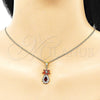 Oro Laminado Earring and Pendant Adult Set, Gold Filled Style Flower and Teardrop Design, with Garnet and White Cubic Zirconia, Polished, Golden Finish, 10.316.0065.1