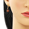Oro Laminado Earring and Pendant Adult Set, Gold Filled Style Flower and Teardrop Design, with Garnet and White Cubic Zirconia, Polished, Golden Finish, 10.316.0065.1