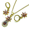 Oro Laminado Earring and Pendant Adult Set, Gold Filled Style Flower and Teardrop Design, with Garnet and White Cubic Zirconia, Polished, Golden Finish, 10.316.0065.1