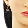 Oro Laminado Earring and Pendant Adult Set, Gold Filled Style Flower and Teardrop Design, with Multicolor and White Cubic Zirconia, Polished, Golden Finish, 10.316.0065.2