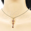 Oro Laminado Earring and Pendant Adult Set, Gold Filled Style Flower and Teardrop Design, with Garnet Cubic Zirconia, Polished, Golden Finish, 10.316.0067.1
