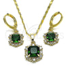 Oro Laminado Earring and Pendant Adult Set, Gold Filled Style with Emerald Cubic Zirconia and White Micro Pave, Polished, Golden Finish, 10.196.0015