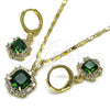 Oro Laminado Earring and Pendant Adult Set, Gold Filled Style with Emerald Cubic Zirconia and White Micro Pave, Polished, Golden Finish, 10.196.0015