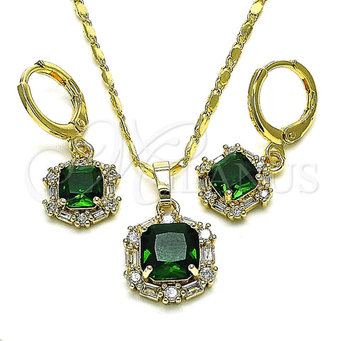 Oro Laminado Earring and Pendant Adult Set, Gold Filled Style with Emerald Cubic Zirconia and White Micro Pave, Polished, Golden Finish, 10.196.0015