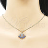 Oro Laminado Earring and Pendant Adult Set, Gold Filled Style Evil Eye Design, with White Micro Pave, Blue Enamel Finish, Golden Finish, 10.196.0020