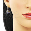 Oro Laminado Earring and Pendant Adult Set, Gold Filled Style Evil Eye Design, with White Micro Pave, Blue Enamel Finish, Golden Finish, 10.196.0020