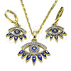 Oro Laminado Earring and Pendant Adult Set, Gold Filled Style Evil Eye Design, with White Micro Pave, Blue Enamel Finish, Golden Finish, 10.196.0020